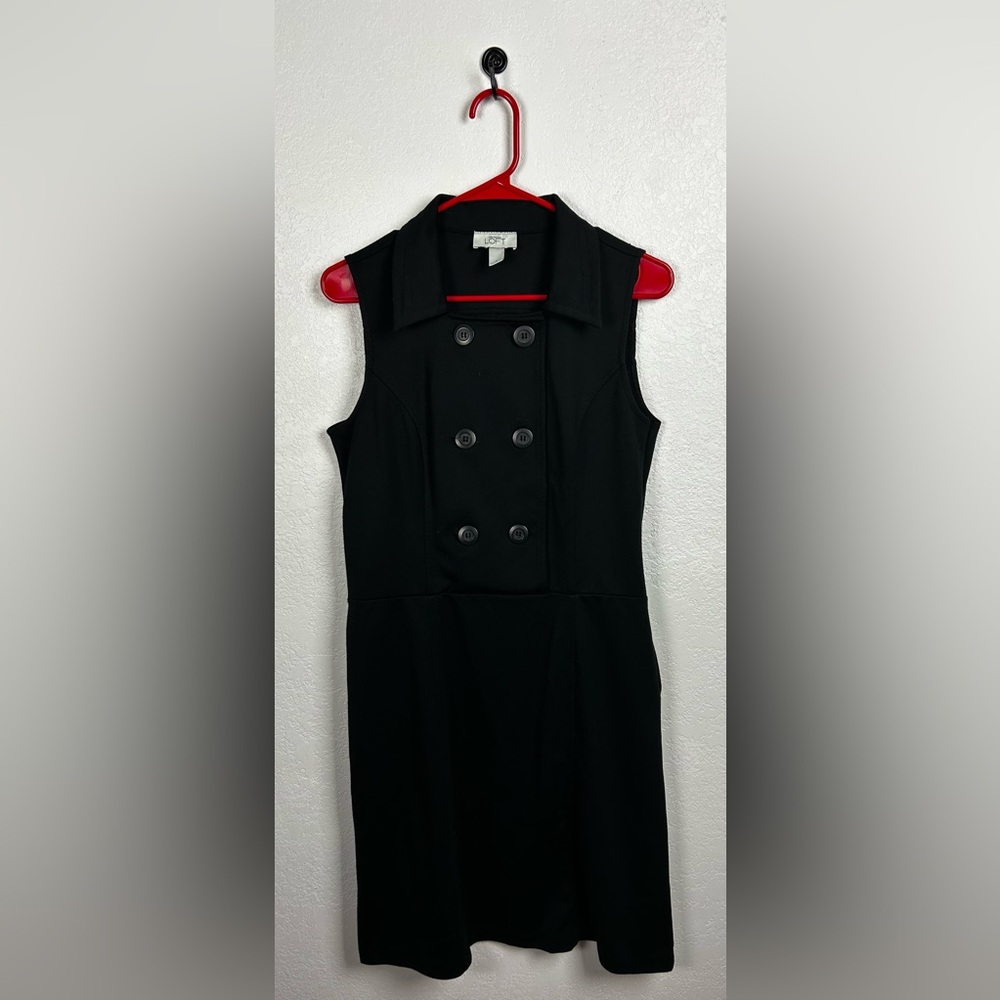 LOFT Women’s Black Double-Breasted Midi Dress Sz 8 Career Layered Business Wear
